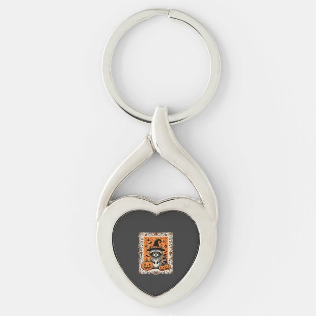 Spooky Racoon Halloween Pumpkin Design_1 Key Ring (Front)