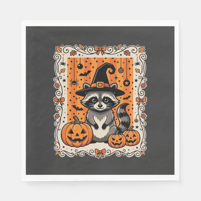 Spooky Racoon Halloween Pumpkin Design_1 Napkin (Front)