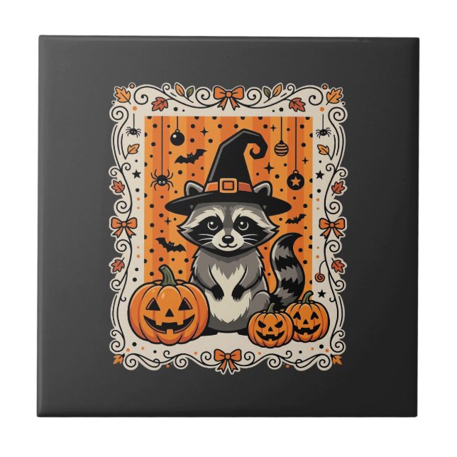 Spooky Racoon Halloween Pumpkin Design_1 Tile (Front)