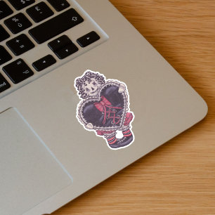 Spooky Rag Doll Yarn Hair Big Black Heart Red Bow