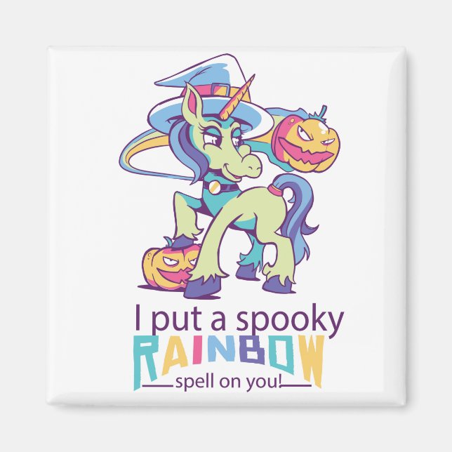 Spooky Rainbow Spell Halloween Unicorn Witch Magnet (Front)