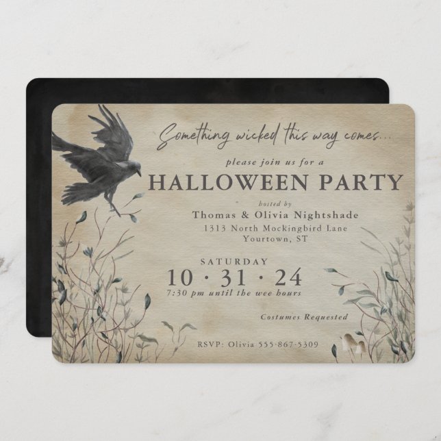 Spooky Raven Halloween | Something Wicked Invitation (Front/Back)