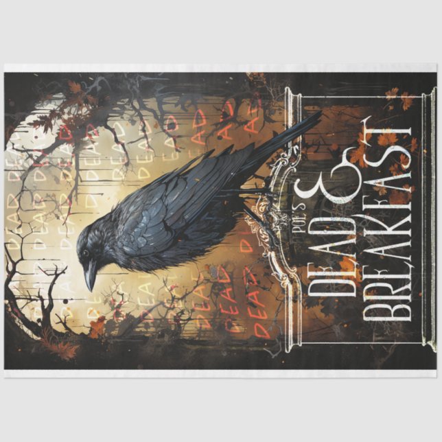 Spooky Raven Vintage Decoupage Tissue Paper (Front)