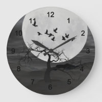 Spooky Ravens Flying Against the Full Moon