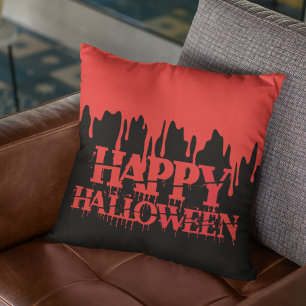 Spooky Red Blood Dripping Happy Halloween Cushion