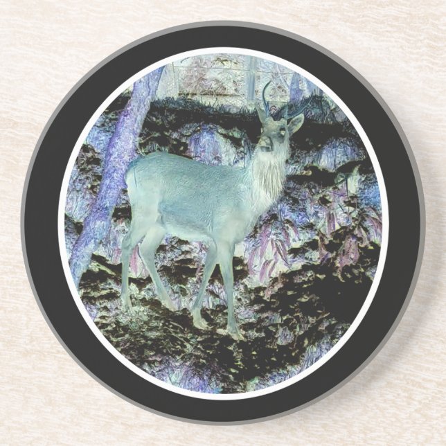 Spooky Red Deer Stag Sandstone Coaster (Front)