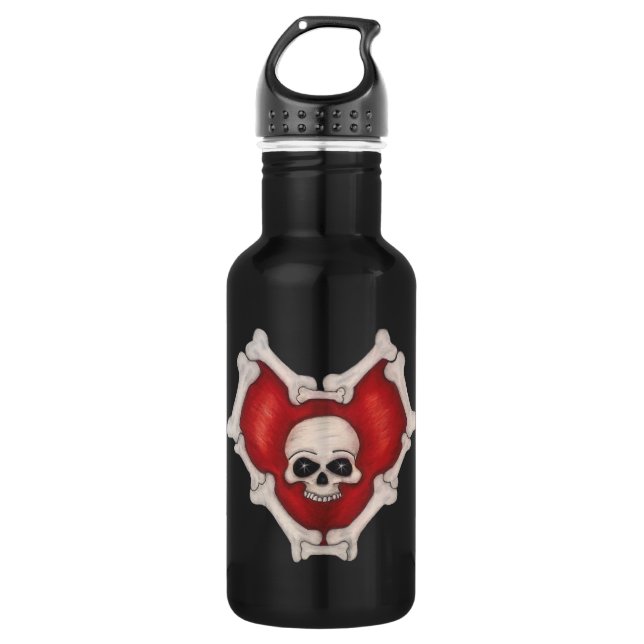 Spooky Red Heart Circled with Bones With Skull 532 Ml Water Bottle (Front)