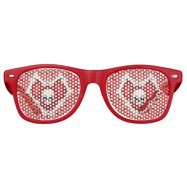 Spooky Red Heart Outlined in Bones Skull Lines Retro Sunglasses (Front)