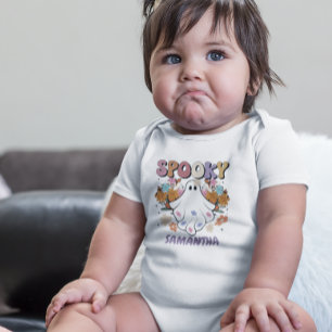 Spooky Retro Ghost Halloween Cute Baby Bodysuit