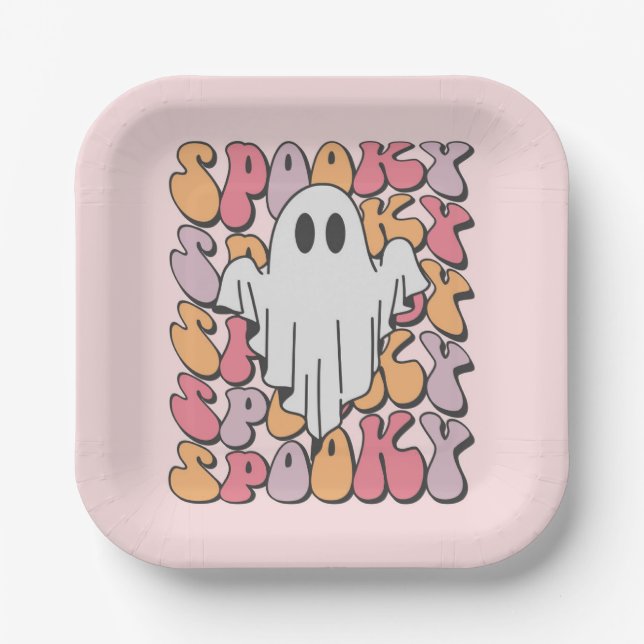 Spooky Retro Ghost Paper Plate (Front)