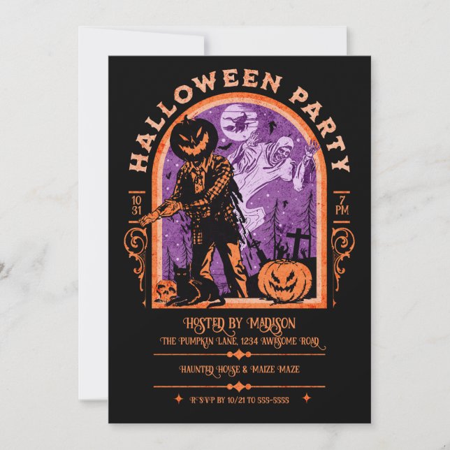 Spooky Retro Ghoul Halloween Invitation (Front)