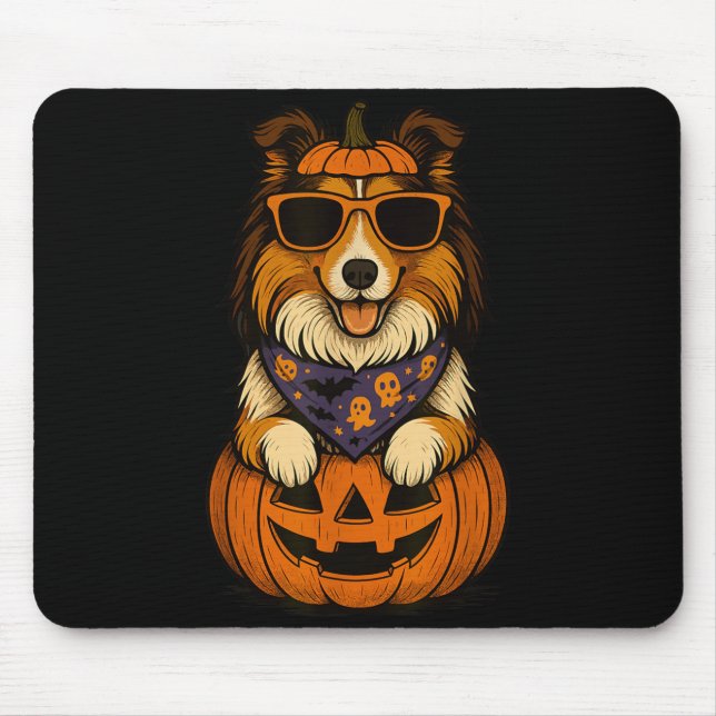 Spooky Rough Collie Pumpkin Halloween Dog Lover Mouse Pad (Front)