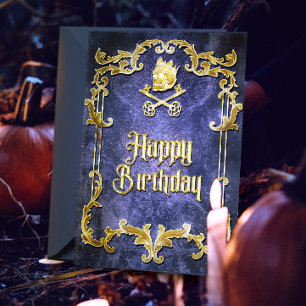 Spooky Royal Gold Vintage Gothic Skull King Card