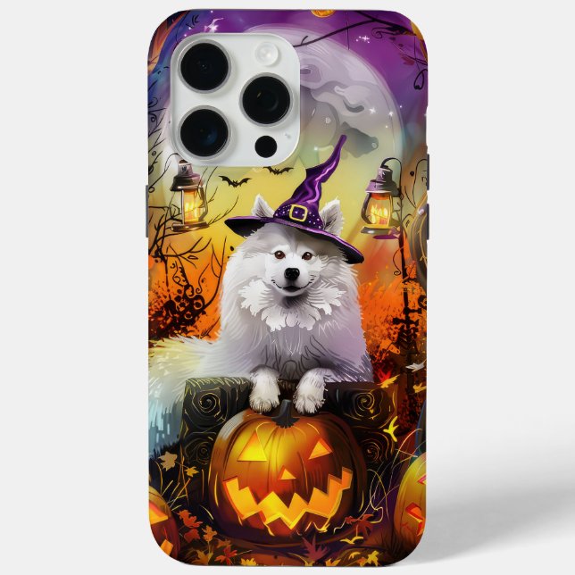 Spooky Samoyed Dog Halloween Witch And Pumpkin Case-Mate iPhone Case (Back)