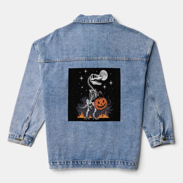 Spooky Saurus Halloween Dinosaur Denim Jacket (Back)