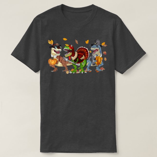 Spooky Saurus Re Pumpkin Skeleton Dinosaur Hallwee T-Shirt (Design Front)