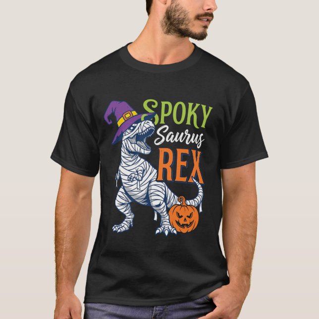 Spooky Saurus Rex Mummy Dinosaur Halloween T-Shirt (Front)