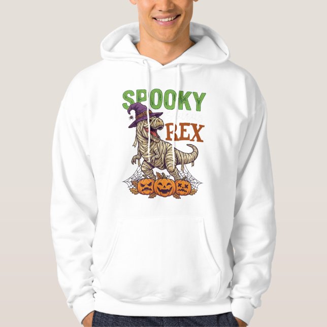 Spooky Saurus Rex Mummy Dinosaur Witch Hat Pumpkin Hoodie (Front)