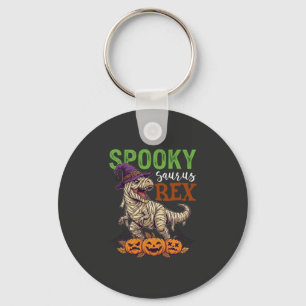 Spooky Saurus Rex Mummy Dinosaur Witch Hat Pumpkin Key Ring