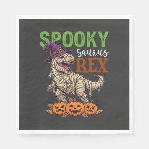 Spooky Saurus Rex Mummy Dinosaur Witch Hat Pumpkin Napkin