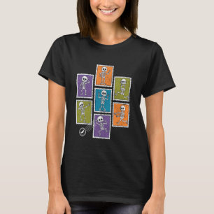 Spooky Scary Cute Halloween Postage Stamps Skeleto T-Shirt