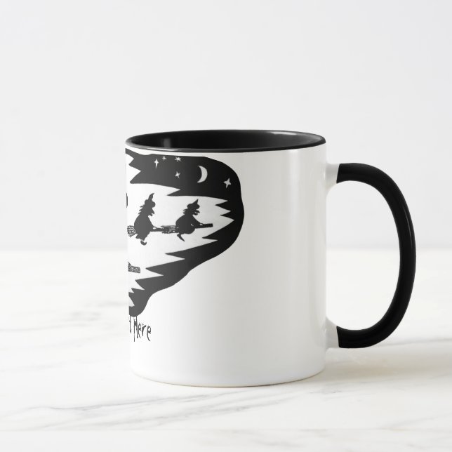 spooky scary flying black witches on broomsticks mug (Right)