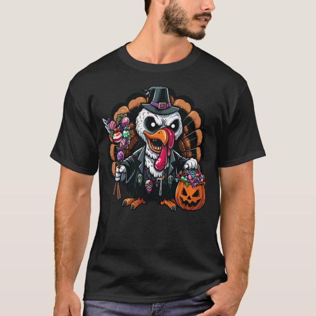 Spooky Scary Turkey Zombie Costume Halloween Anima T-Shirt (Front)