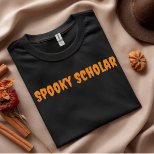 Spooky Scholar orange typography T-Shirt