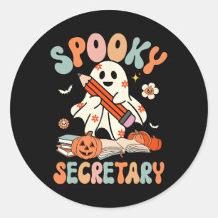 Spooky School Secretary Groovy Halloween Floral Gh Classic Round Sticker