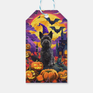 Spooky Scottish Terrier Halloween Witch Pumpkin Gift Tags