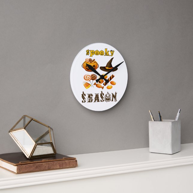 spooky season  Artwork thumbnail, Happy Halloween  Round Clock (Office)