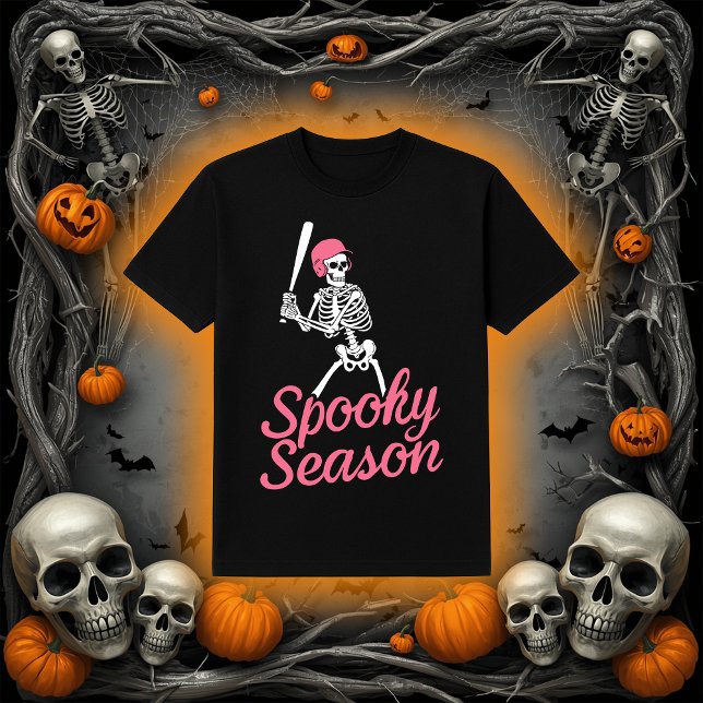 Spooky Season | Baseball Skeleton Pink Hat T-Shirt (Creator Uploaded)