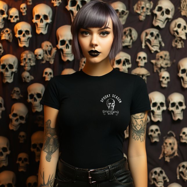 Spooky Season Black and White Skull T-Shirt (Creator Uploaded)