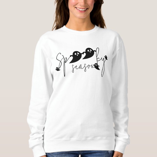 Spooky Season Black Flying Ghosts Script Halloween Sweatshirt (Front)
