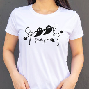 Spooky Season Black Ghost Shapes Script Halloween T-Shirt
