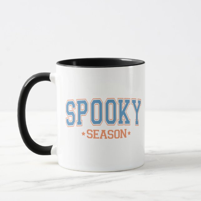 Spooky Season Blue and Orange White Halloween Mug (Left)