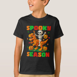 Spooky Season Building Brick Skeleton Dinosaur T-Shirt