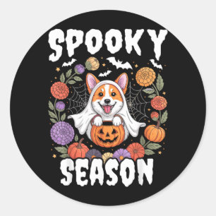 Spooky Season Corgi Dog Ghost Pumpkin Halloween Classic Round Sticker