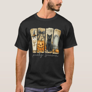 Spooky Season Cottagecore Vintage Ghost Cat Pumpki T-Shirt