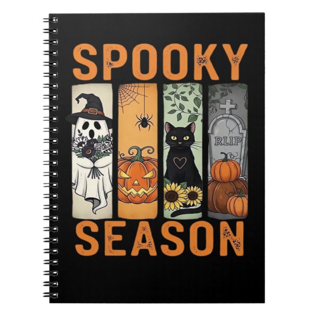 Spooky Season � Cute Ghost, Black Cat, Pumpkin & H Notebook (Front)