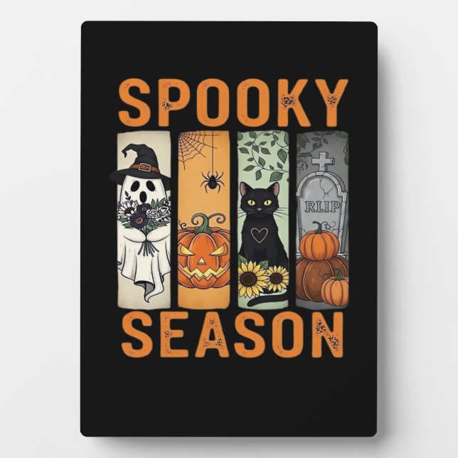 Spooky Season � Cute Ghost, Black Cat, Pumpkin & H Plaque (Front)