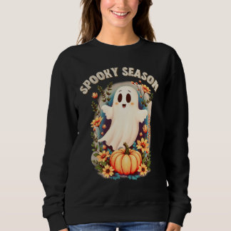 Spooky Season Cute Ghost Floral Retro  Sweatshirt