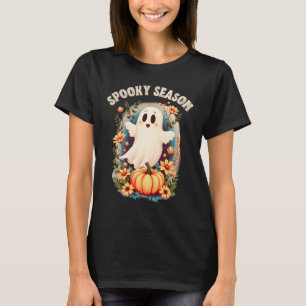 Spooky Season Cute Ghost Floral Retro T-Shirt