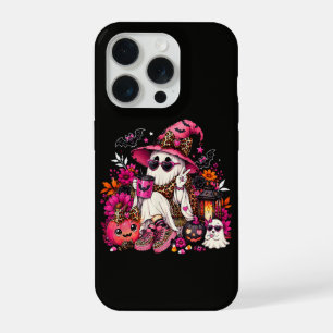 Spooky Season Cute Ghost in Witch Hat and Pumpkin iPhone 15 Pro Case