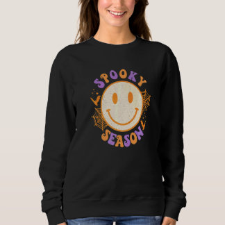 Spooky Season Cute Happy Face  Halloween Retro Vin Sweatshirt