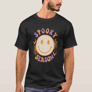 Spooky Season Cute Happy Face  Halloween Retro Vin T-Shirt