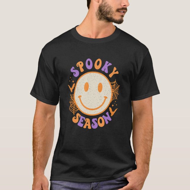 Spooky Season Cute Happy Face  Halloween Retro Vin T-Shirt (Front)