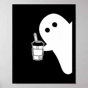 Spooky Season Cute Little Ghost Ice Coffe. Hallowe Poster