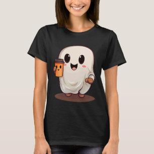 Spooky Season Cute Retro Ghost Ice Coffee Hallowee T-Shirt