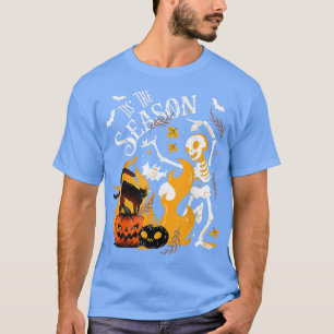 Spooky Season Dancing Skeleton Black Cat Halloween T-Shirt